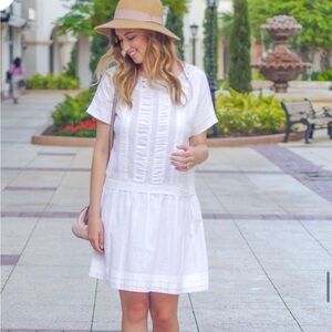 kate spade White Short-Sleeve Pleated Cotton Dress